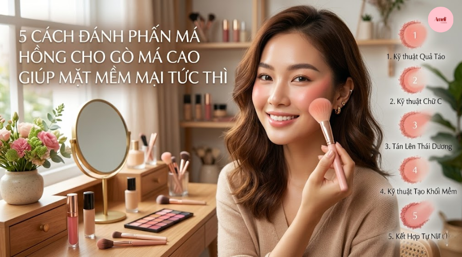 Cách đánh phấn má hồng cho gò má cao